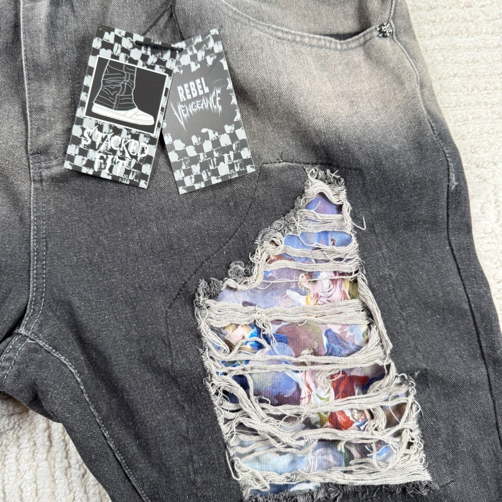 Rebel Vengeance Stacked Jeans Men
44x34 Grey Distressed Wide Leg Baggy Y2K - Picture 9 of 16
